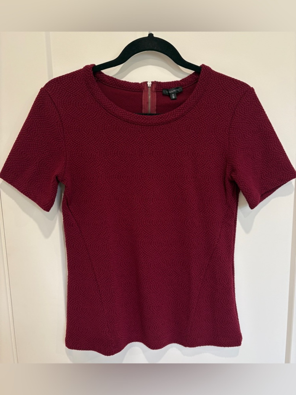 Dynamite Wine Red Textured Short Sleeve Tee